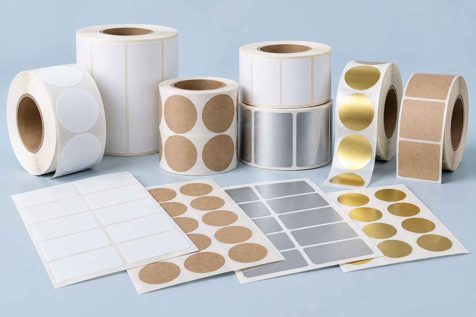 Self-adhesive label rolls and sheets