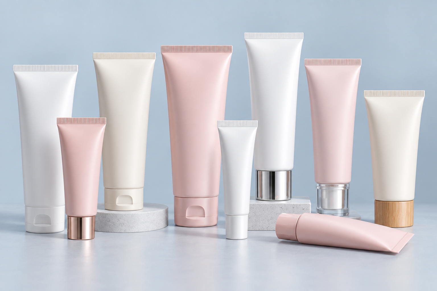 Flexible cosmetic tubes in a coordinated product family