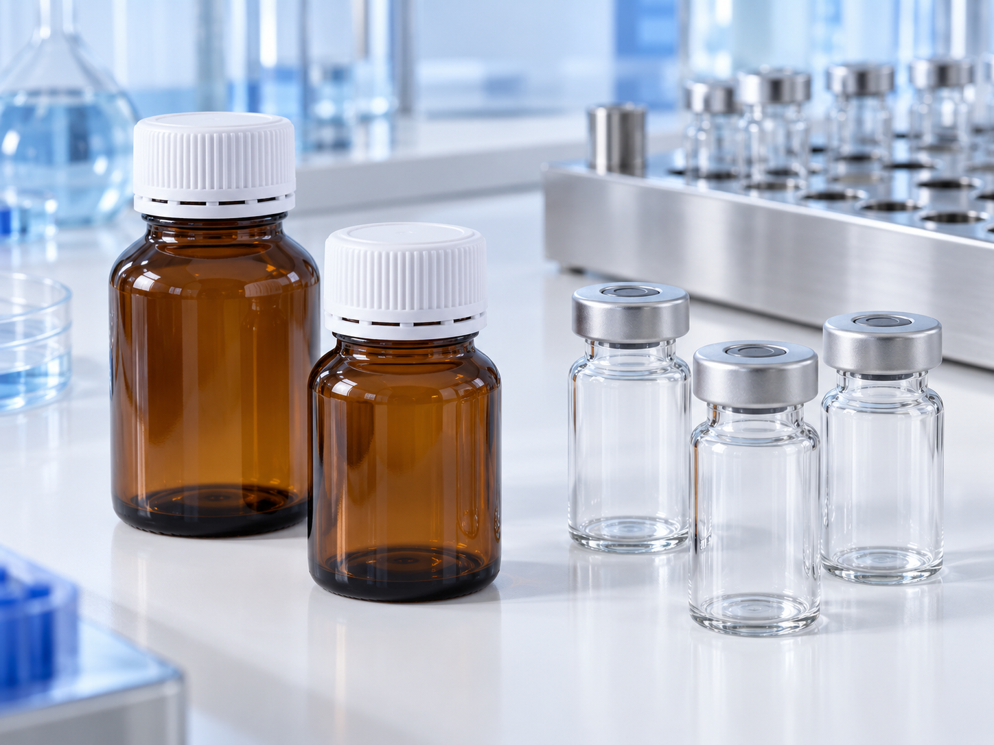 Pharmaceutical glass packaging bottles