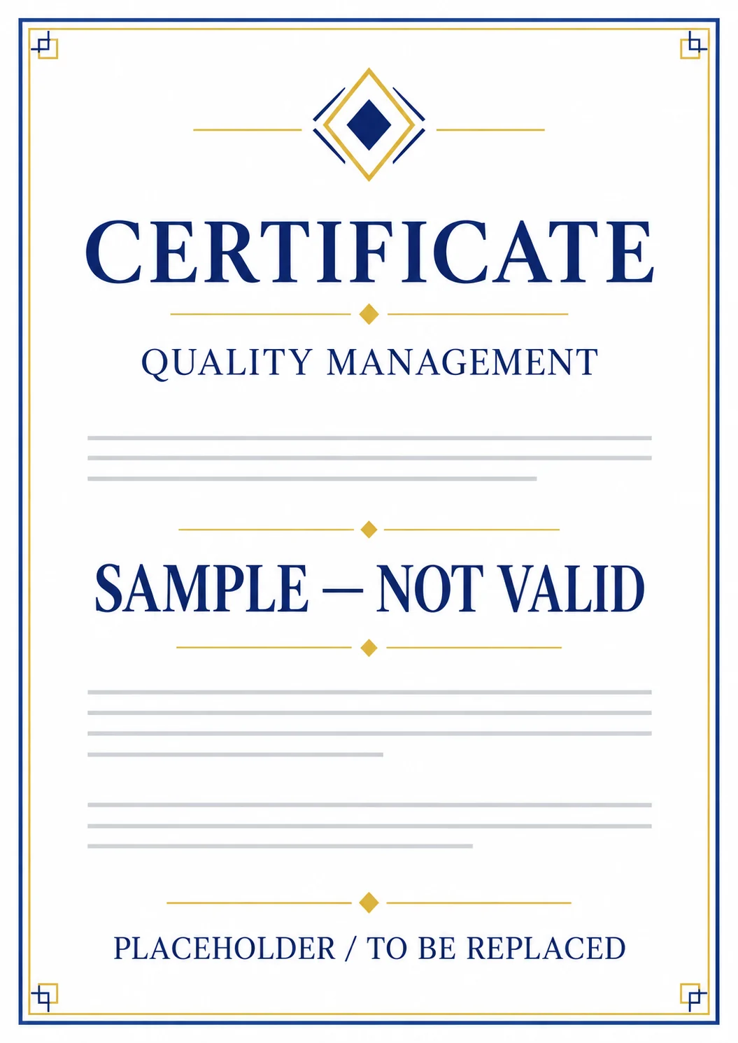 Certificate layout placeholder 01, marked Sample — Not Valid
