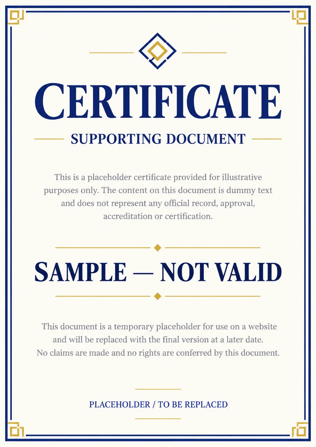Certificate layout placeholder 04, marked Sample — Not Valid